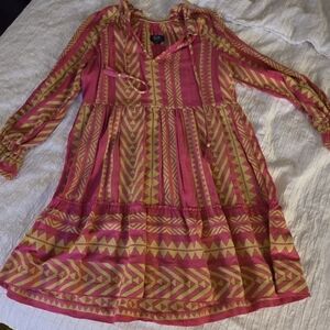 Maeve Anthropologie Dominique Pink and Yellow Dress
